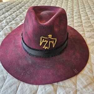 Women's Wool Burgundy Felt Western Hat with Embroidery, Unicorn of the West